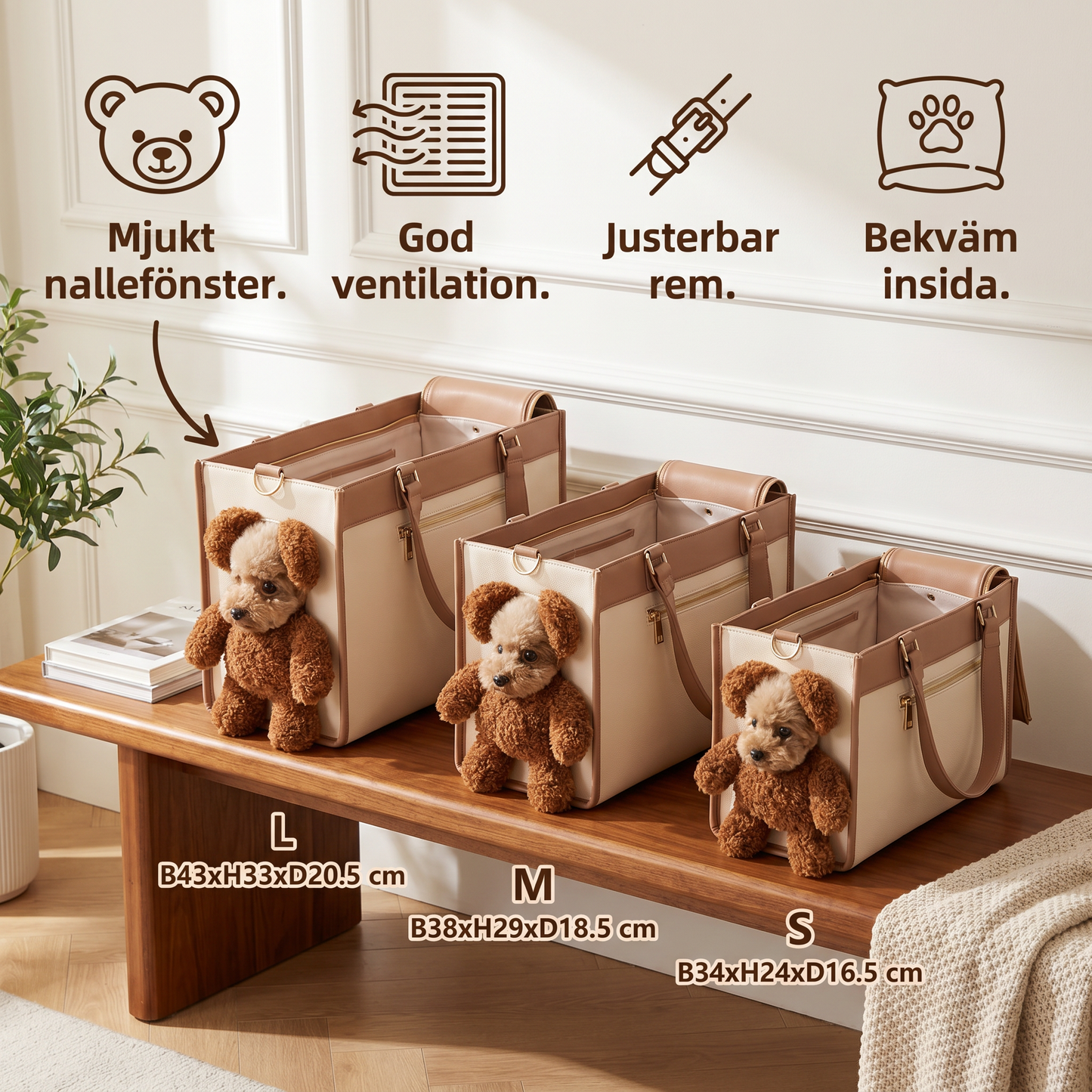 Husdjursväska med nallebjörn-fönster
