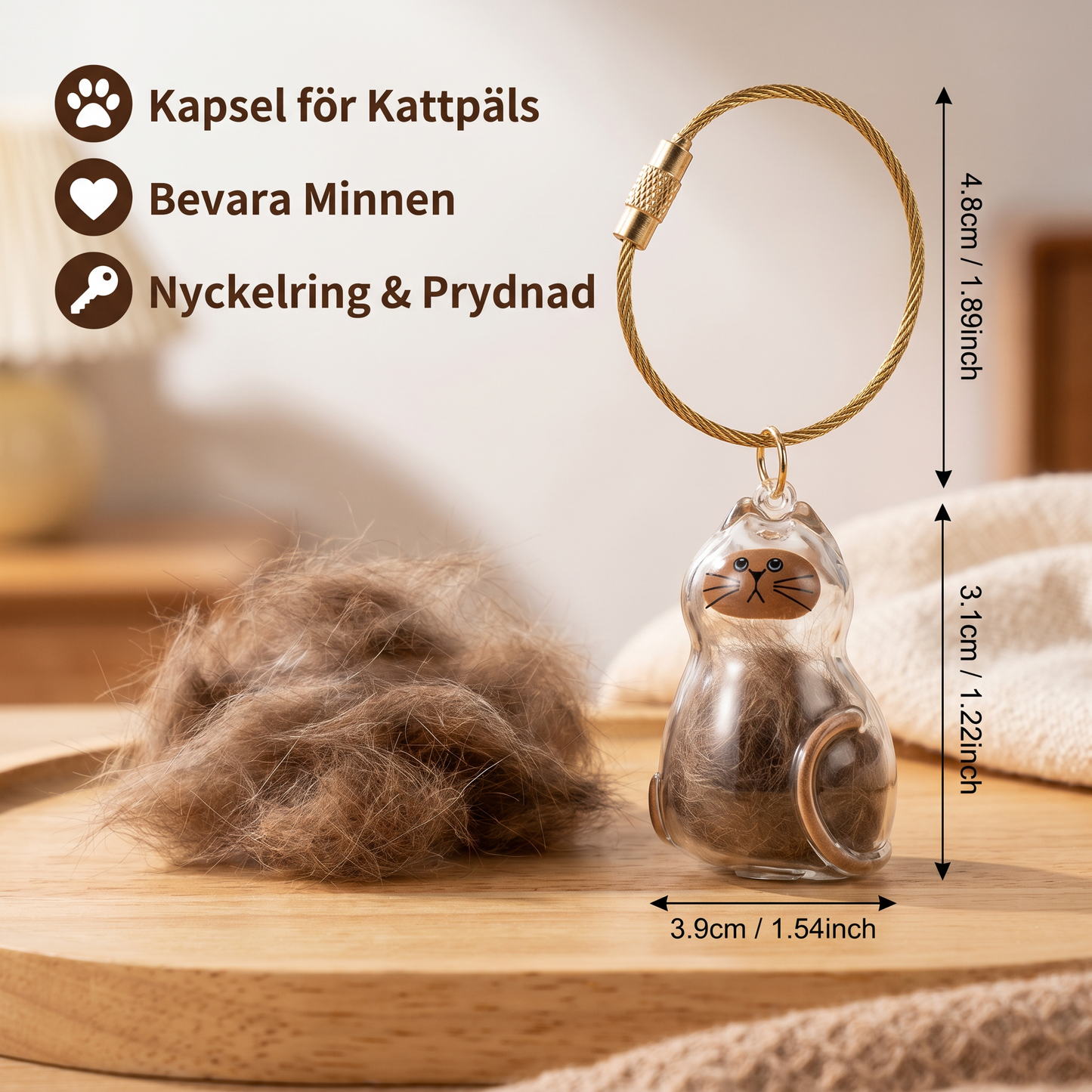 Söt Transparent Kattpäls-Kapsel som Nyckelring och Minnessak