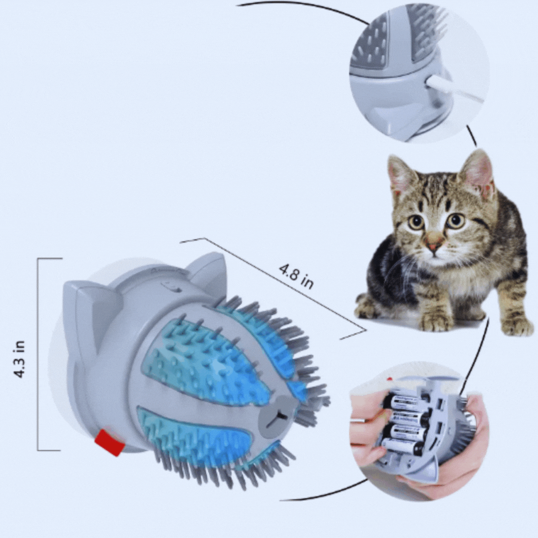Elektrisk självmassagborste för katter med kattmyntafack och dubbel matning