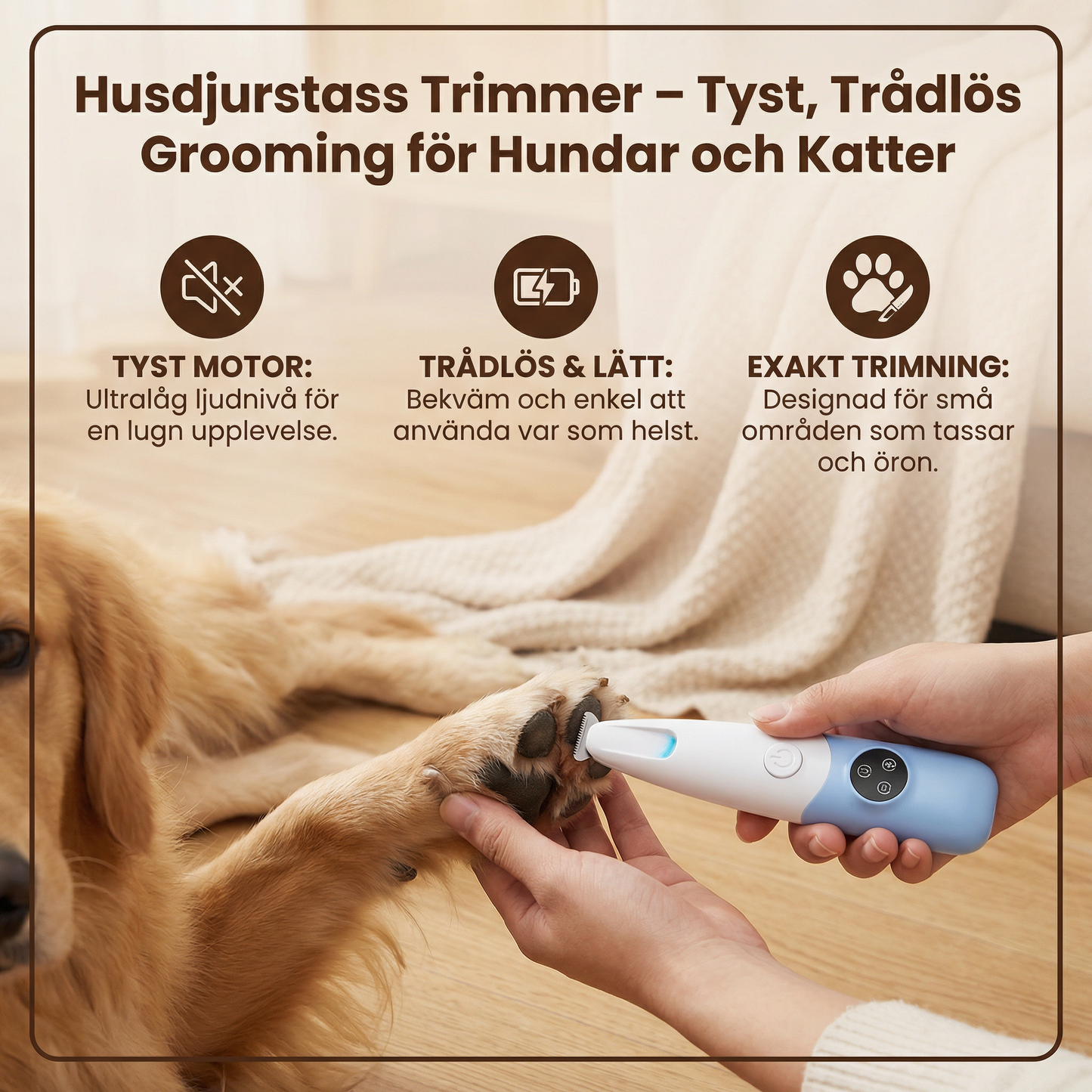 Pet Paw Trimmer – Tyst, Trådlös Grooming Trimmer för Hundar och Katter