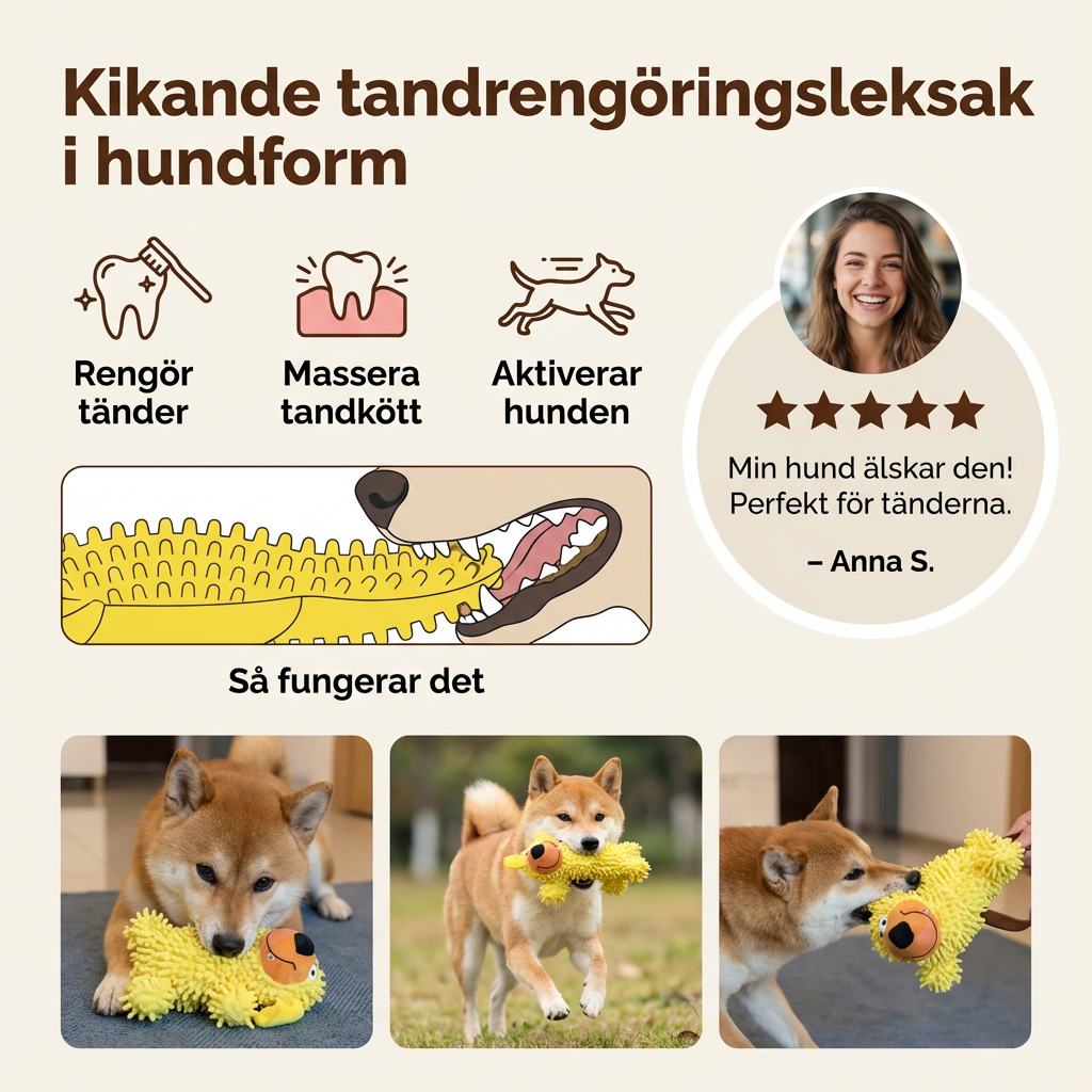 Kikande tandrengöringsleksak i hundform