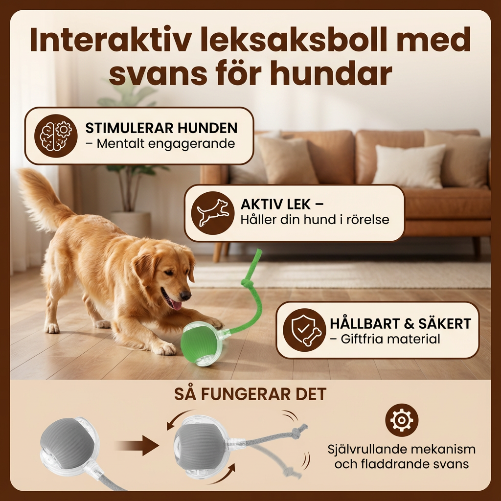 Interaktiv leksaksboll med svans för hundar