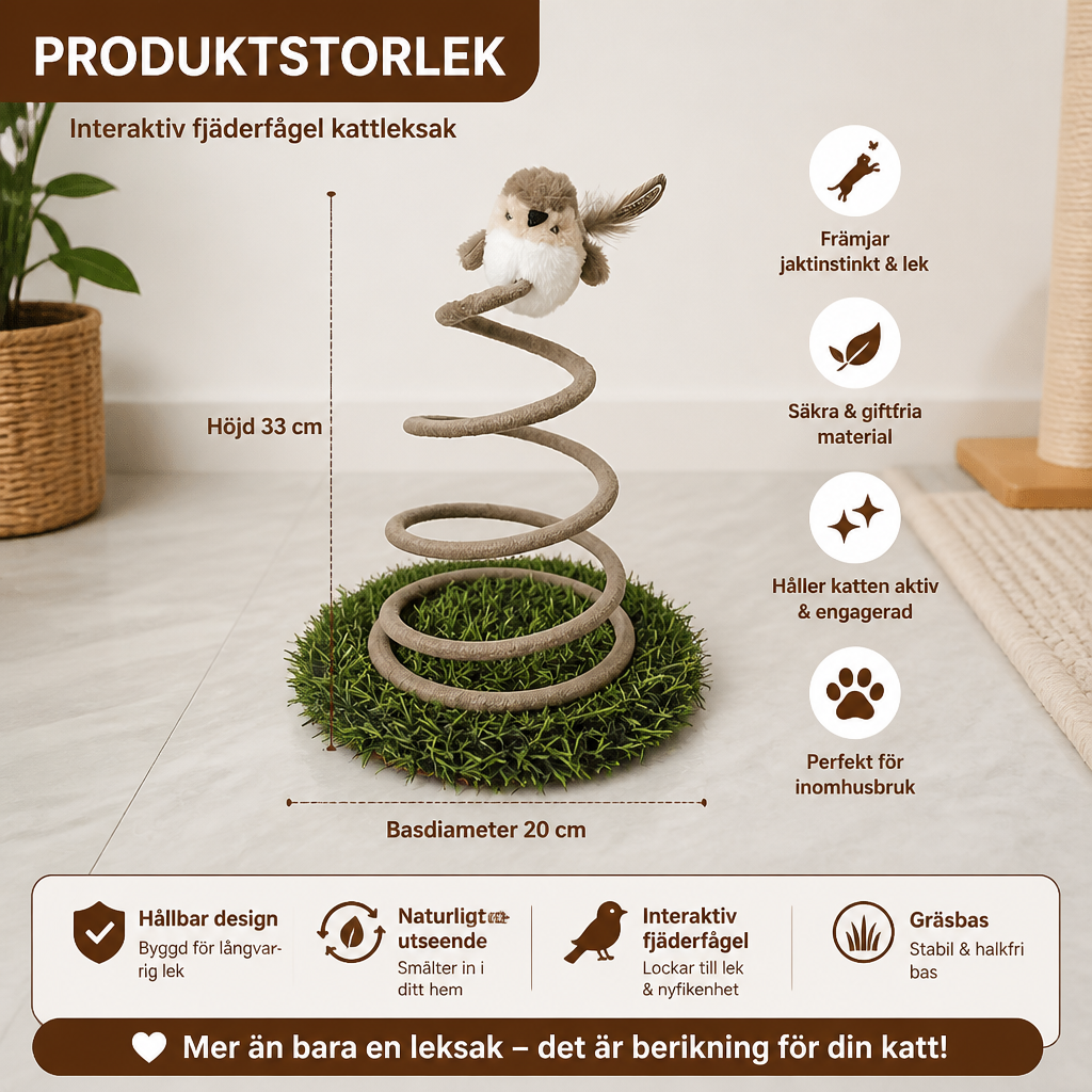Interaktiv Fågelleksak För Katter Med Fjäder Och Gräsbas