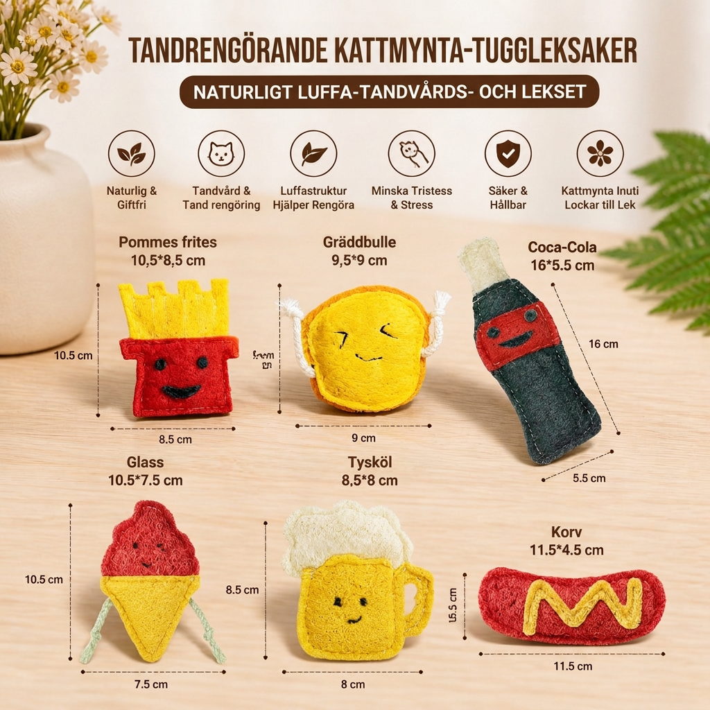 Tandrengörande Kattmynta-Kattleksaker – Naturligt Luffa-Tuggset För Tandvård & Lek