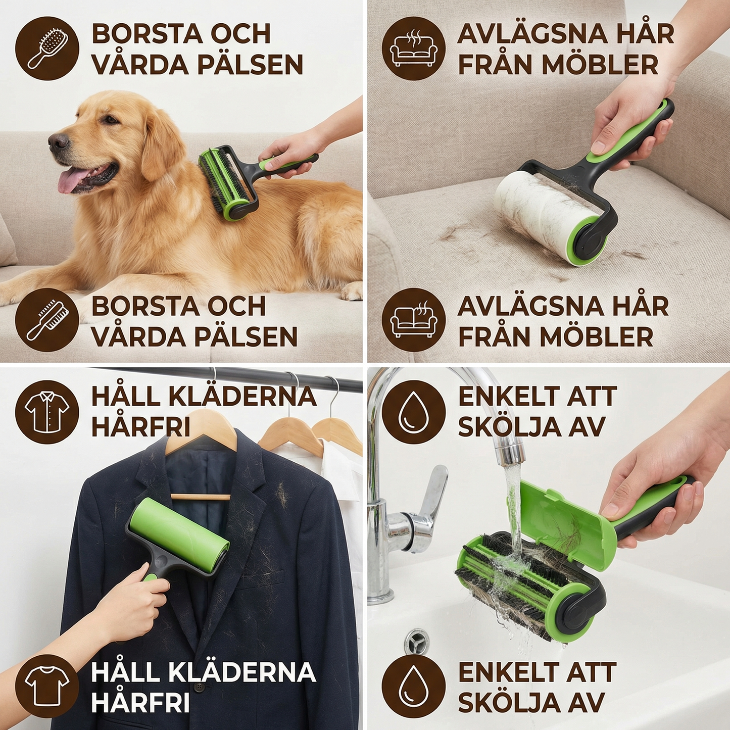 Återanvändbar 3-i-1 hårborste för husdjur