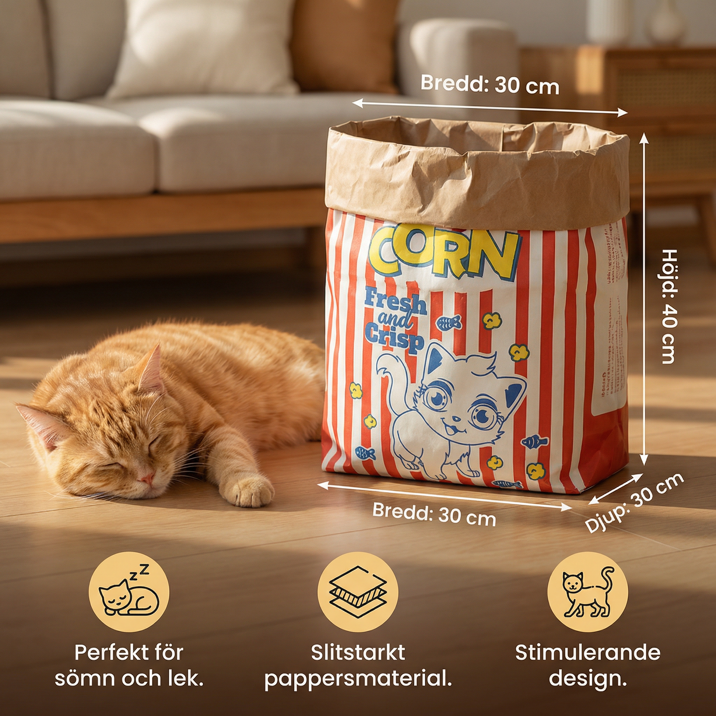 Kattens sömn & lek Kartong Popcornpåse