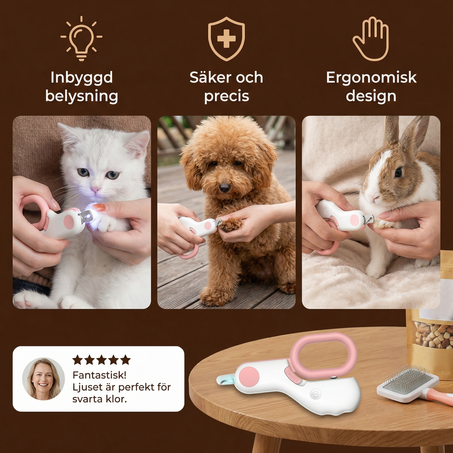 Professionell nagelklippare för husdjur med inbyggd belysning