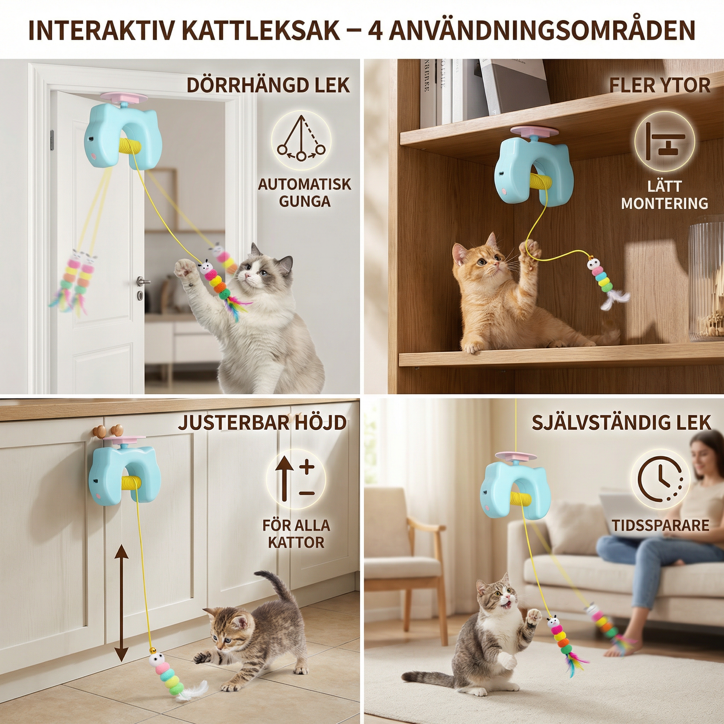 Interaktiv kattleksak med fjäder & automatisk gunga – elektrisk dörrhängd leksak för katter