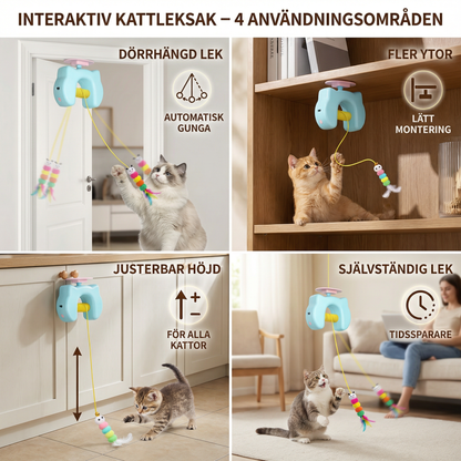 Interaktiv kattleksak med fjäder & automatisk gunga – elektrisk dörrhängd leksak för katter
