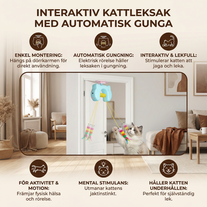Interaktiv kattleksak med fjäder & automatisk gunga – elektrisk dörrhängd leksak för katter