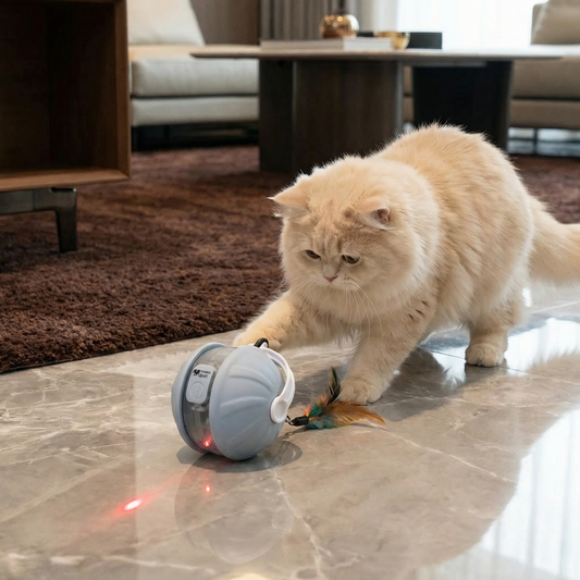 3-i-1 Interaktiv Katt Laser Lekboll med Fjäderstjärt