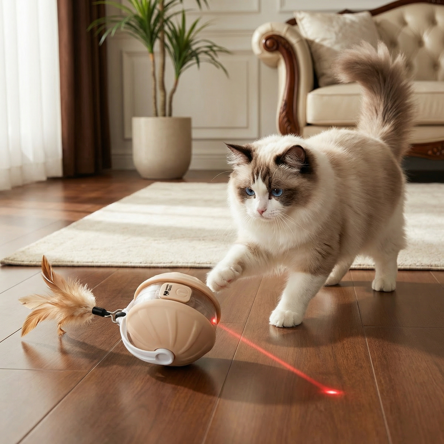 3-i-1 Interaktiv Katt Laser Lekboll med Fjäderstjärt