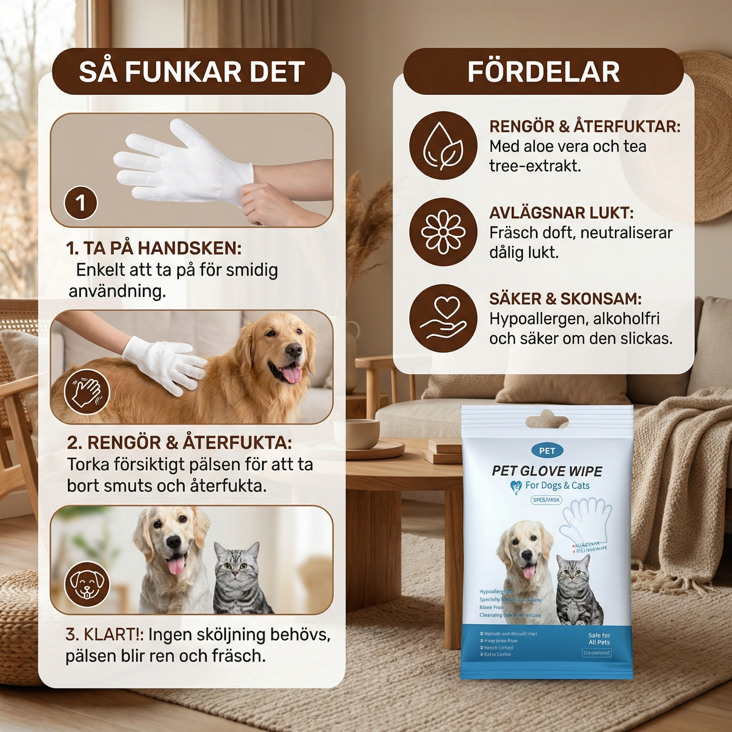 Rengöringshandskar för djur