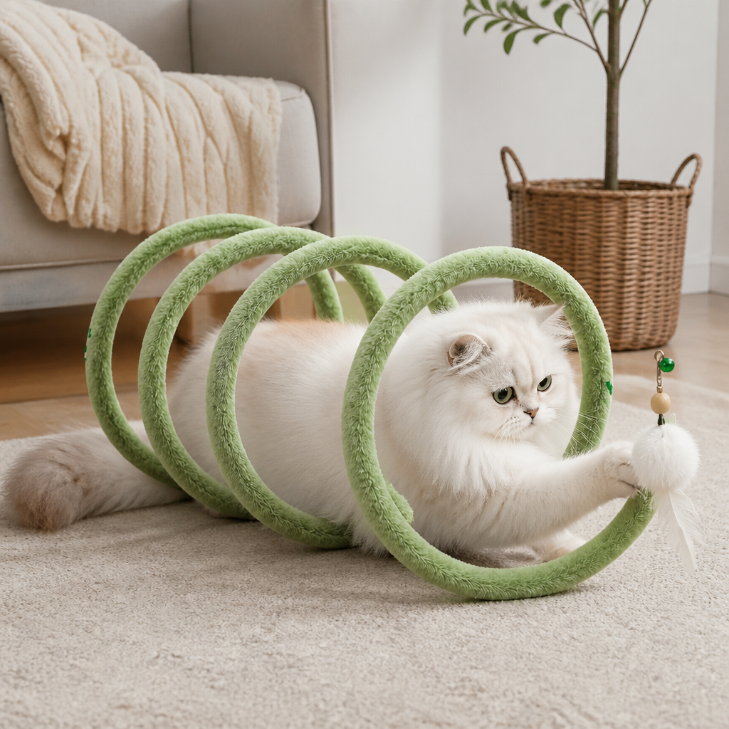 Hopfällbar Spiral Kattunnel Med Hängande Klocka