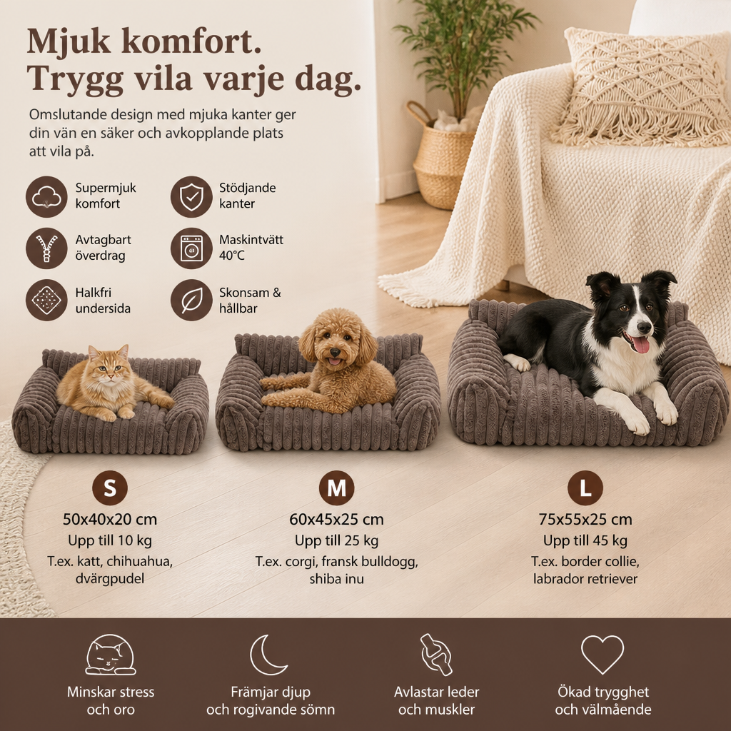 Fluffig molnsoffa för husdjur med mjuka sidokuddar och tvättbart överdrag