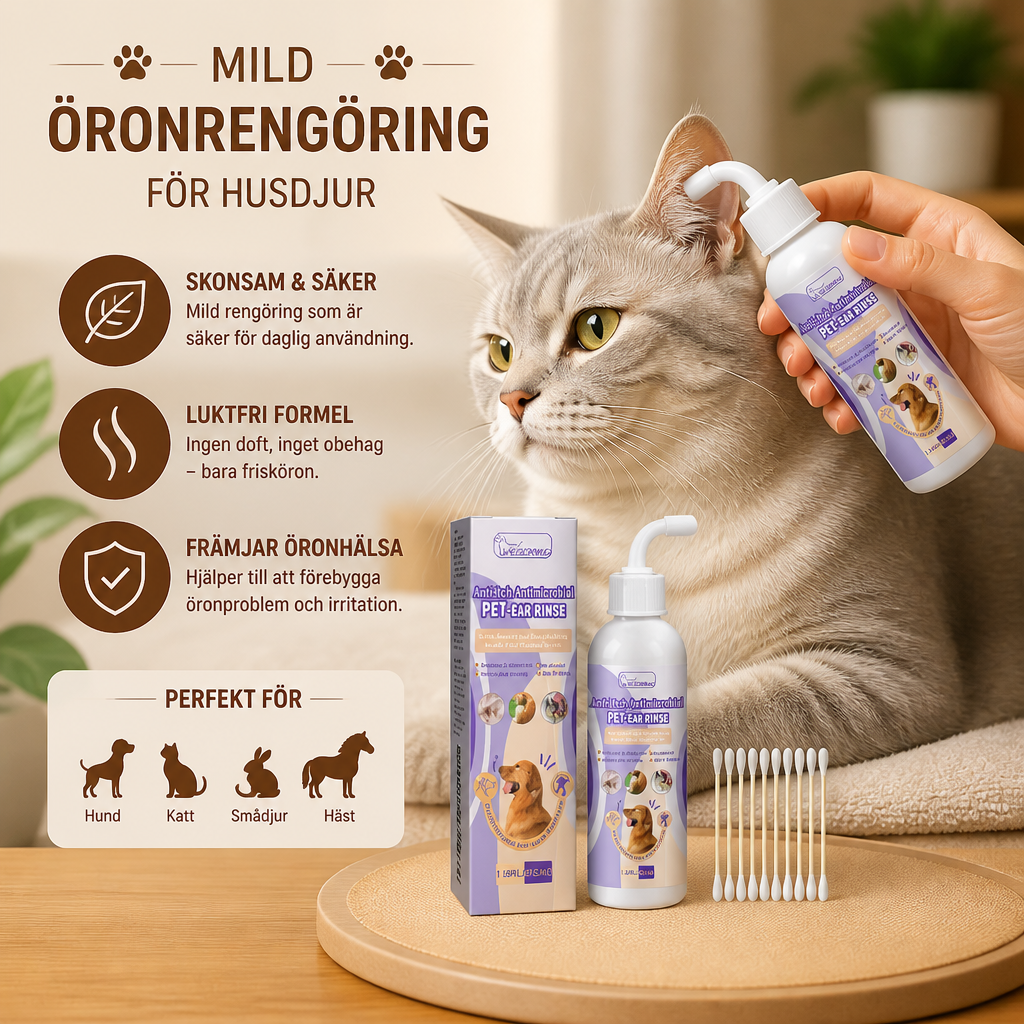 Mild Öronrengöring För Husdjur – Luktfri Formel För Hundar & Katter