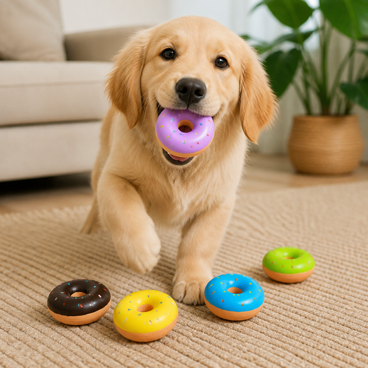 Färgglad Pipande Donut-Hundleksak