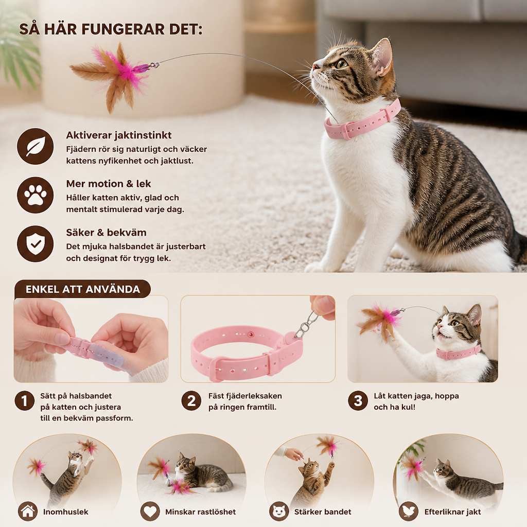 Interaktiv Kattleksak Med Fjäder Med Justerbart Halsband Och Lockande Lekfunktion