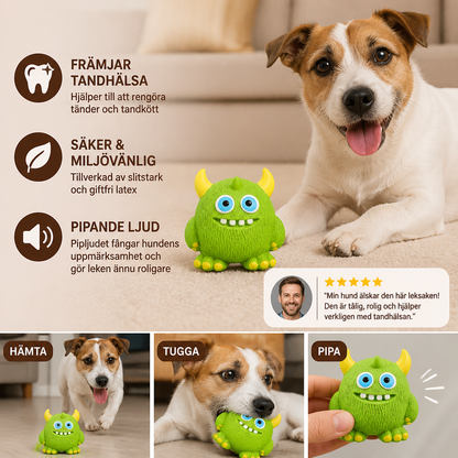 Slitstark Miljövänlig Pipande Latexsak För Hundars Tandvård I Form Av Ett Monster
