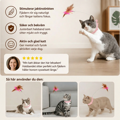 Interaktiv Kattleksak Med Fjäder Med Justerbart Halsband Och Lockande Lekfunktion