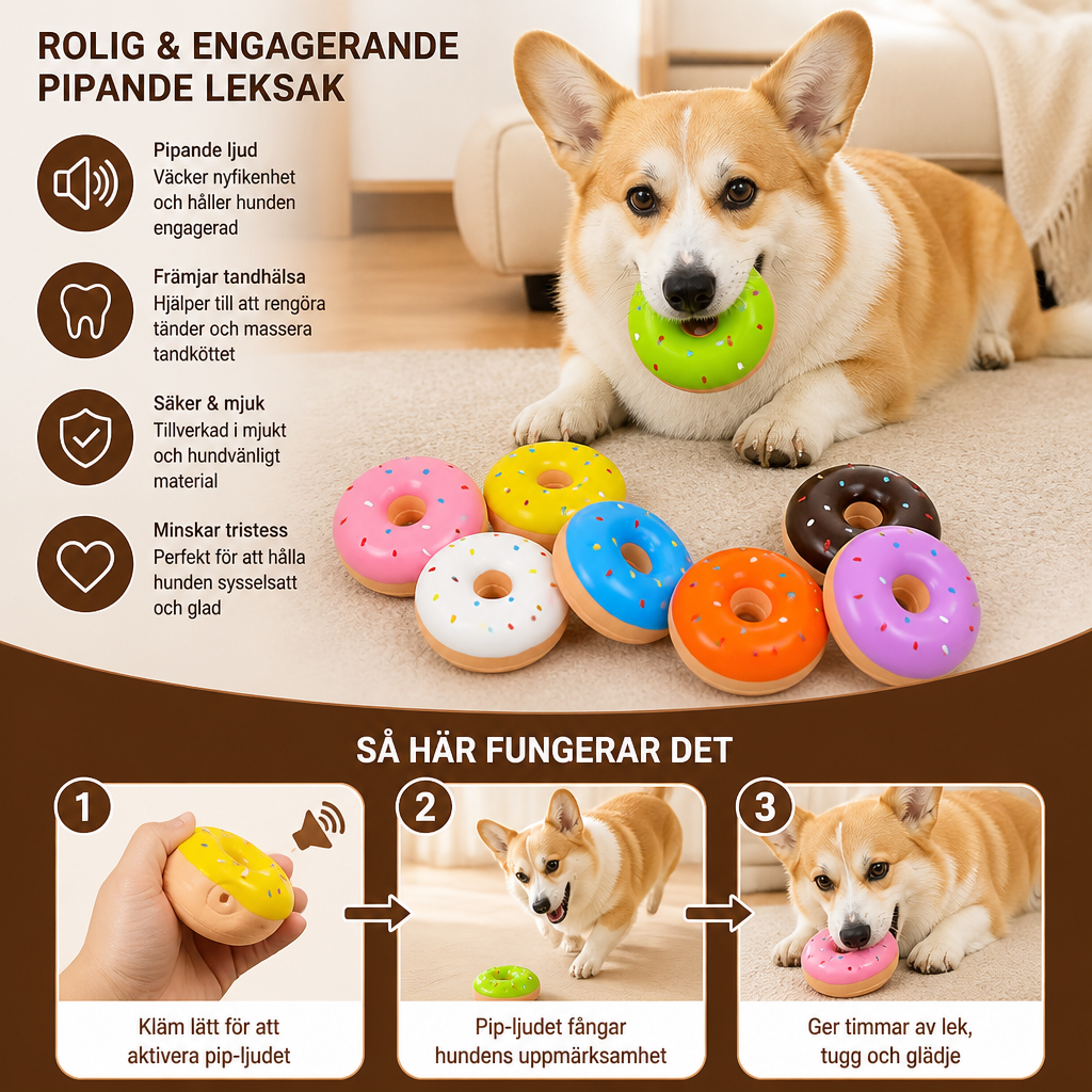 Färgglad Pipande Donut-Hundleksak