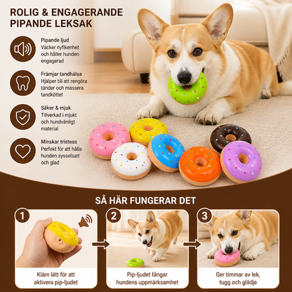 Färgglad Pipande Donut-Hundleksak
