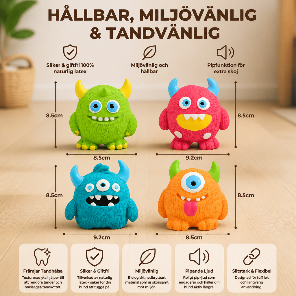 Slitstark Miljövänlig Pipande Latexsak För Hundars Tandvård I Form Av Ett Monster