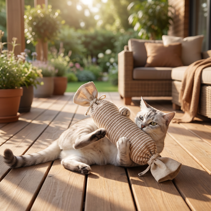 Miljövänlig kattleksak av jute med kattmynta – slitstark interaktiv leksakspåse