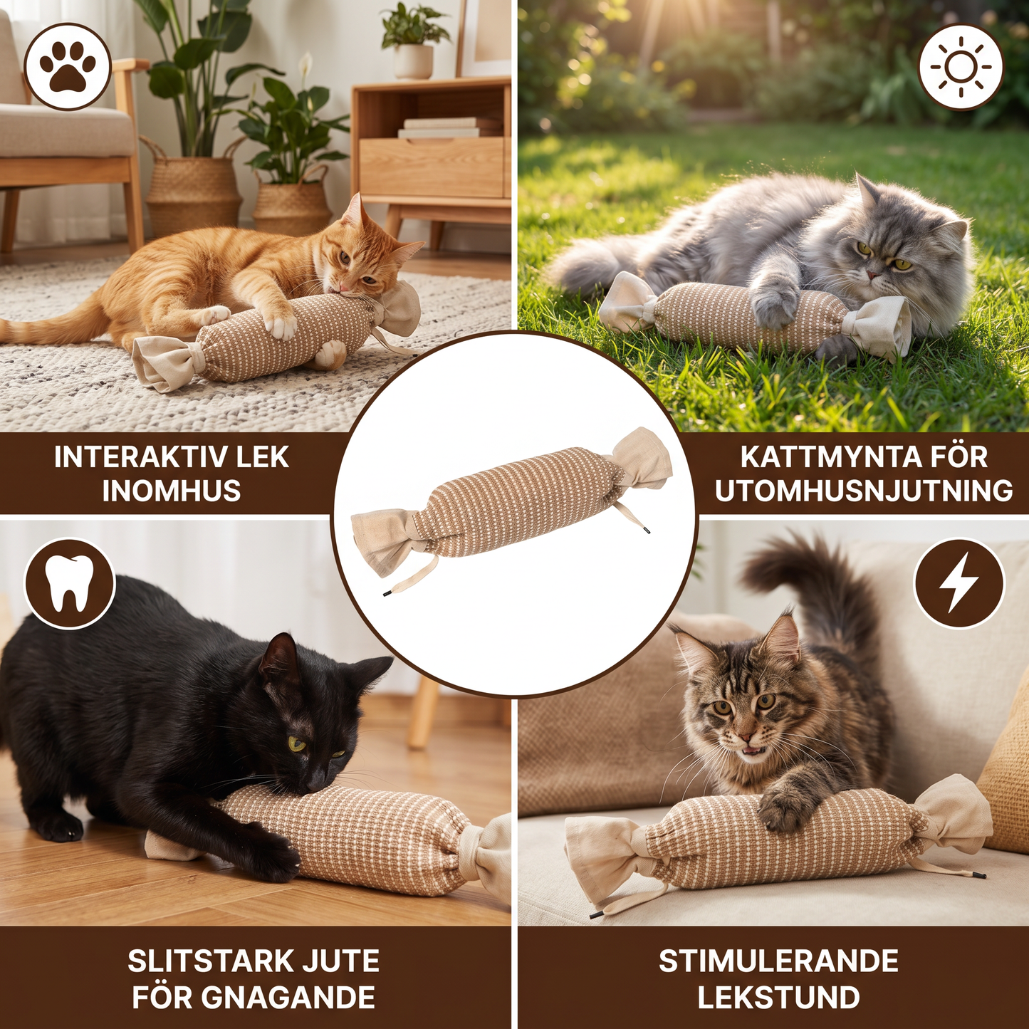 Miljövänlig kattleksak av jute med kattmynta – slitstark interaktiv leksakspåse