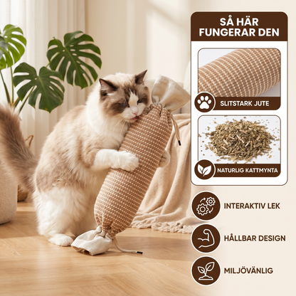 Miljövänlig kattleksak av jute med kattmynta – slitstark interaktiv leksakspåse