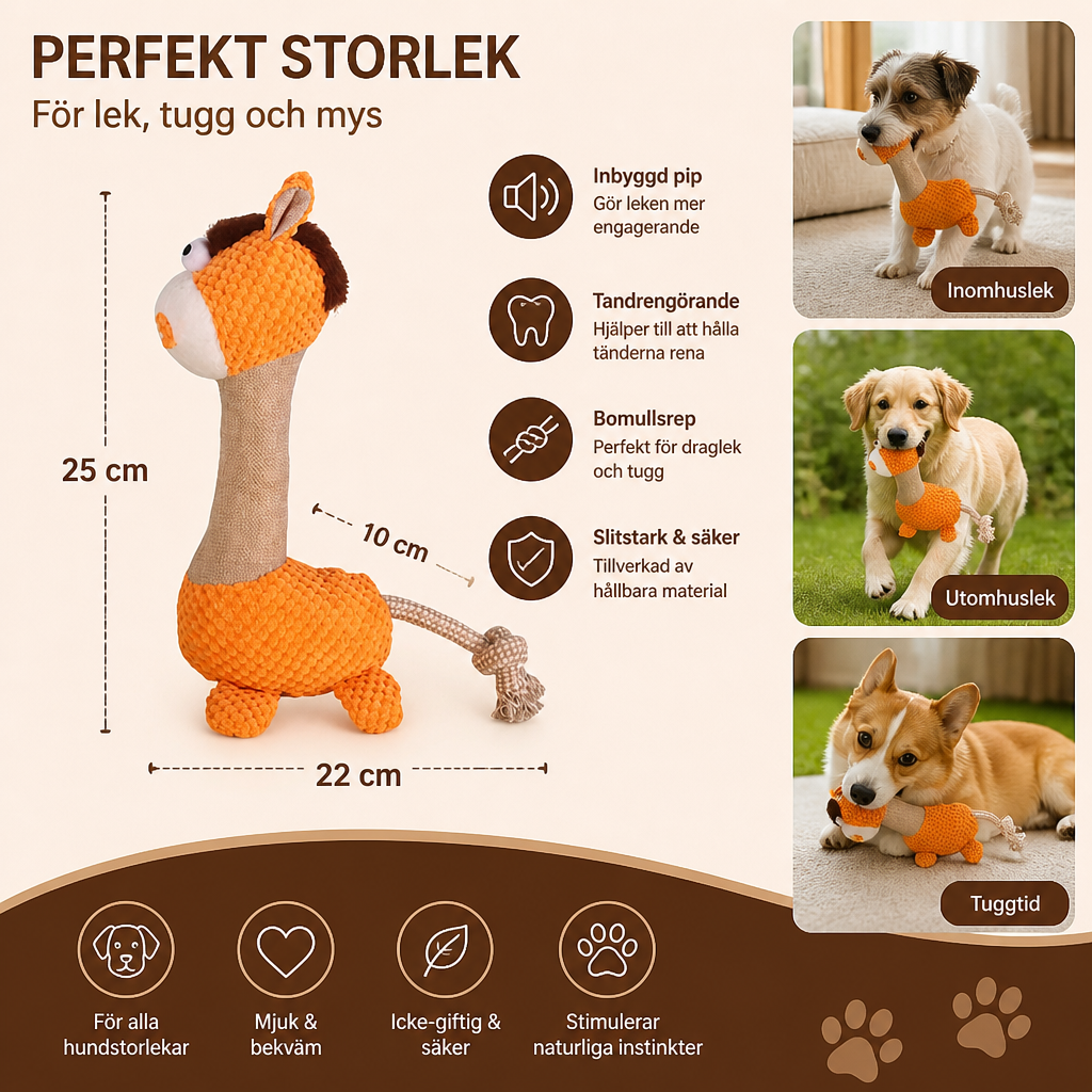 Robust Plysch-Hundleksak Med Bomullsrep, Pipfunktion Och Tandrengörande Funktion
