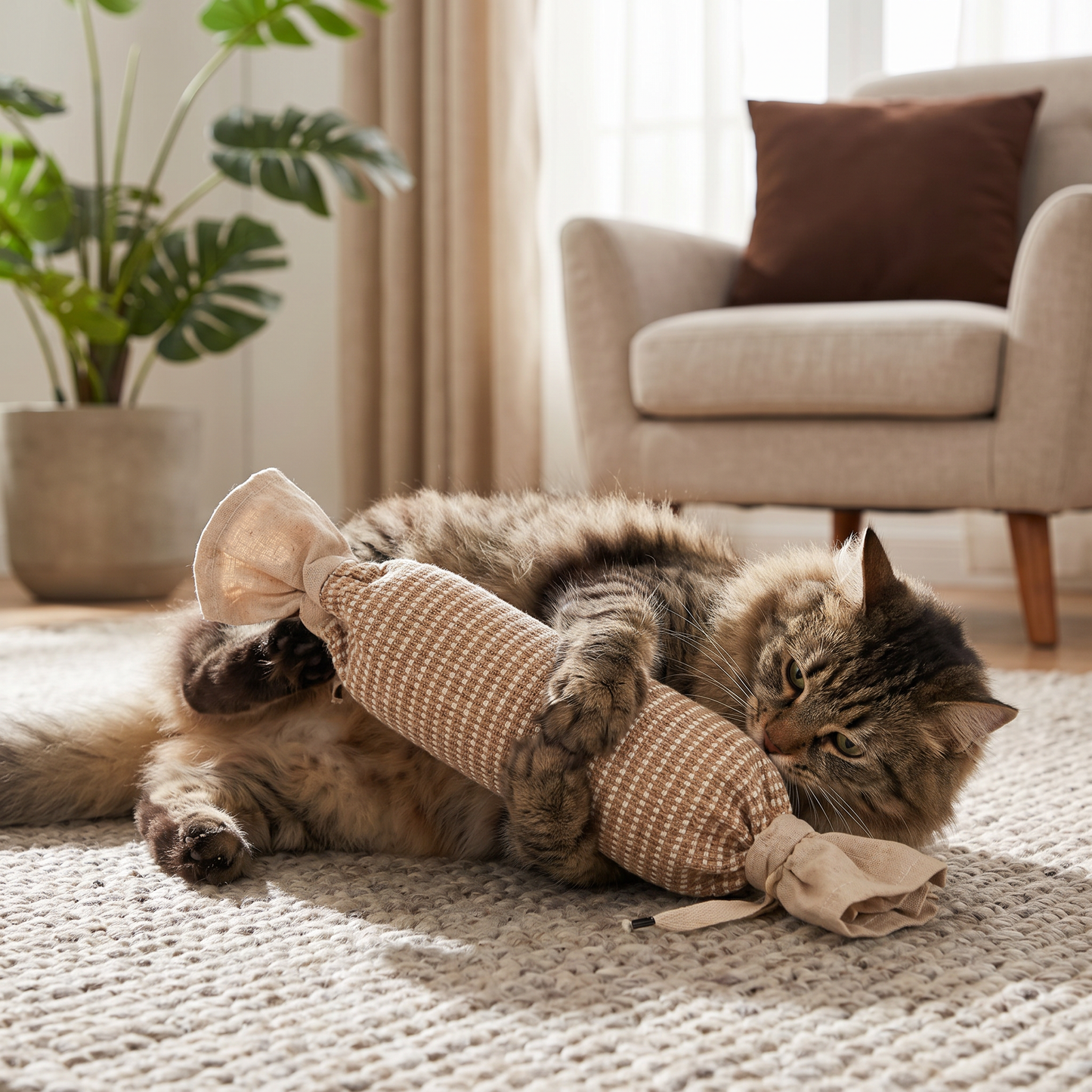 Miljövänlig kattleksak av jute med kattmynta – slitstark interaktiv leksakspåse