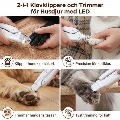 2-i-1 Klovklippare och Trimmer för Husdjur med LED – Tyst Pälsvårdsverktyg för Hundar och Katter