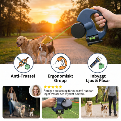 Praktisk Anti-Twist Dubbel Hundkoppel