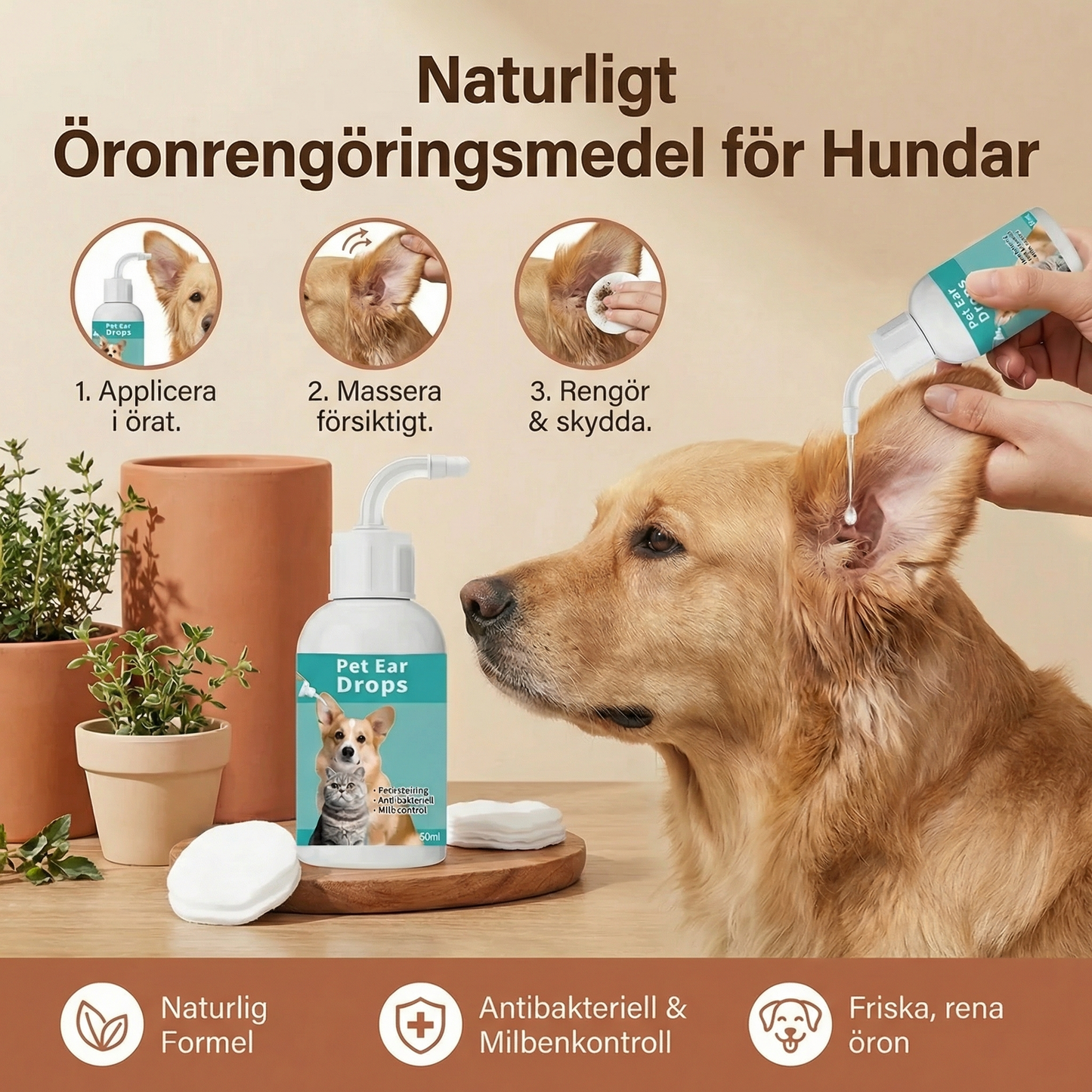 Naturligt Öronrengöringsmedel för Hundar