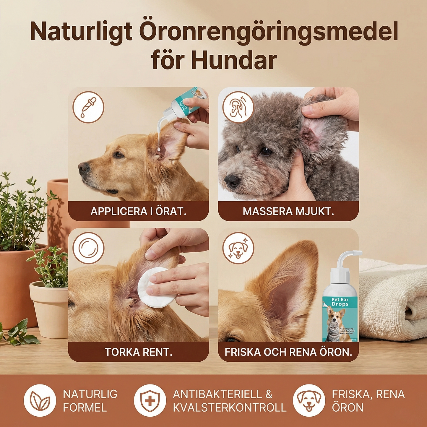 Naturligt Öronrengöringsmedel för Hundar