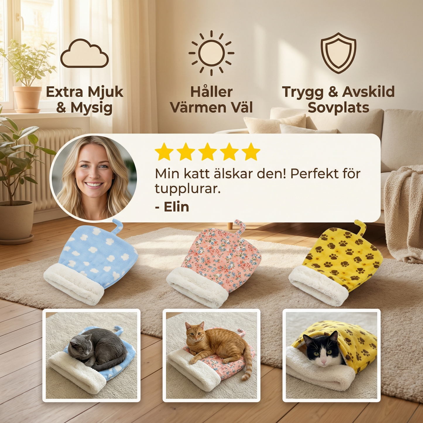 Gemytlig Katt Sovsäck Mysbädd