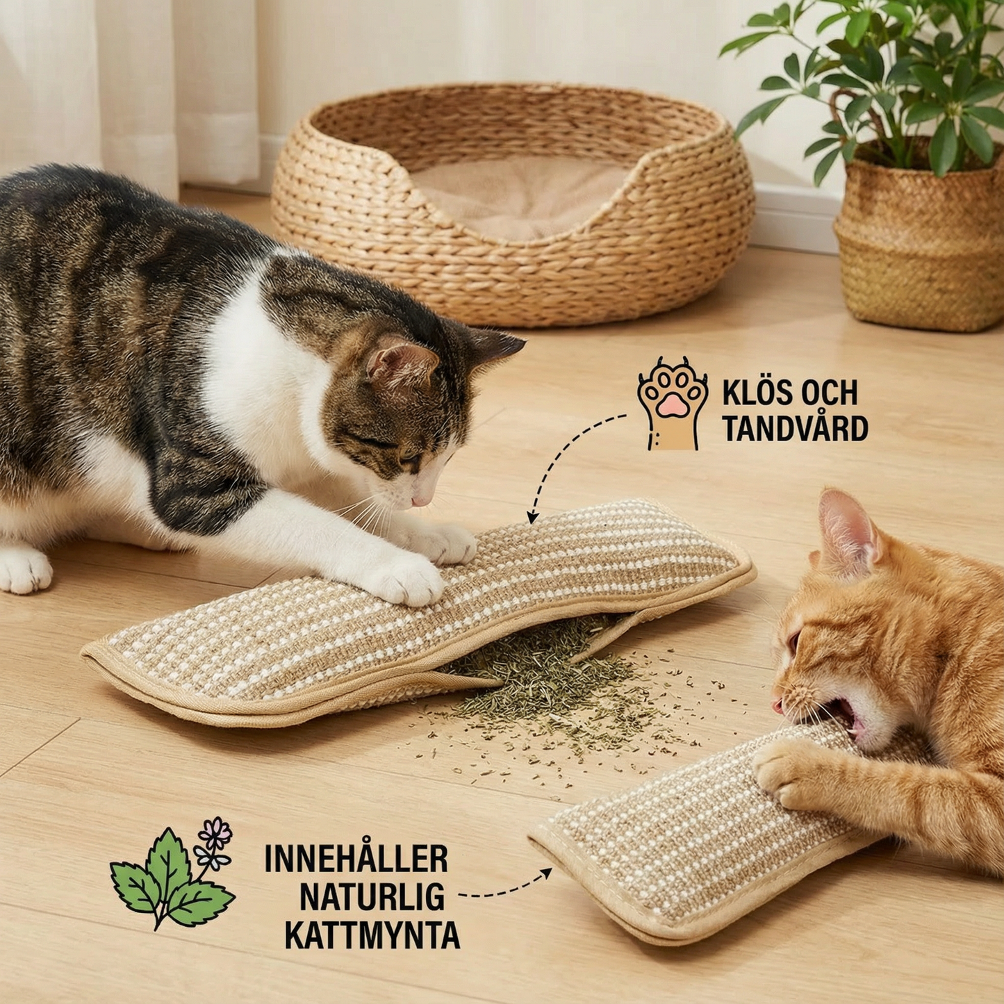 Naturlig kattmynta-leksak med klöspel av hamparep för klo- och tandvård