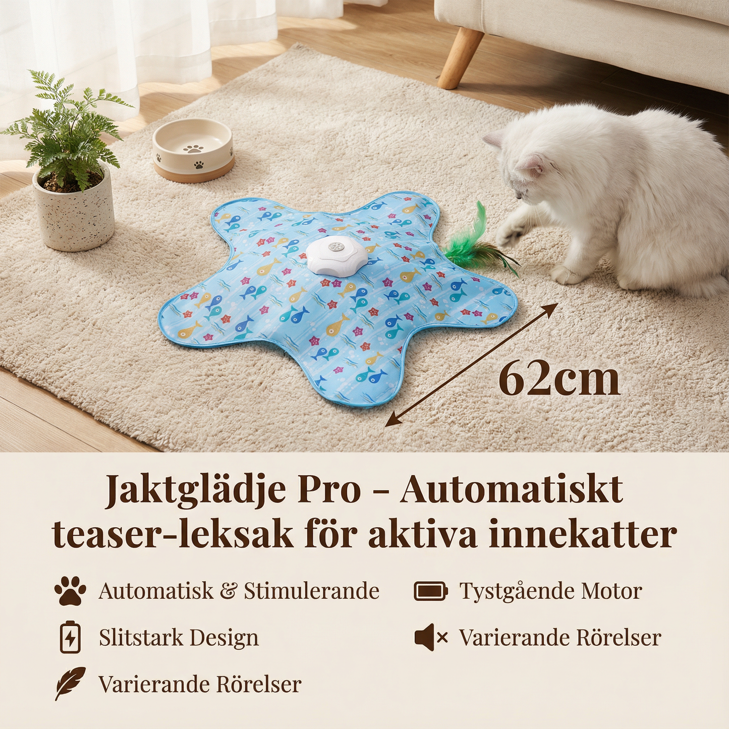 Jaktglädje Pro – Automatiskt teaser-leksak för aktiva innekatter