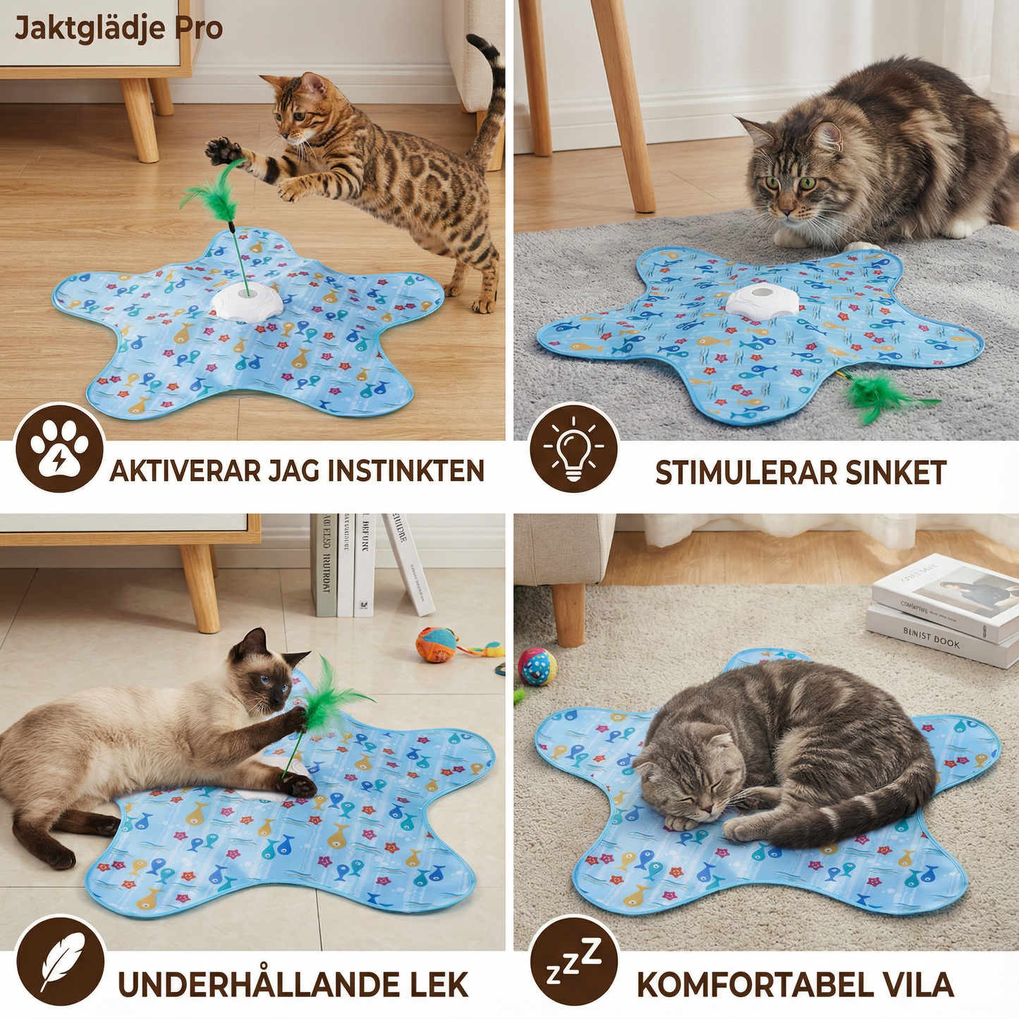 Jaktglädje Pro – Automatiskt teaser-leksak för aktiva innekatter