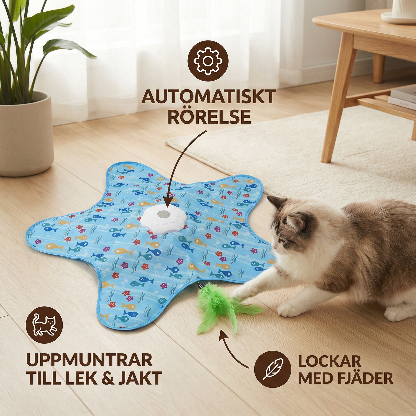 Jaktglädje Pro – Automatiskt teaser-leksak för aktiva innekatter
