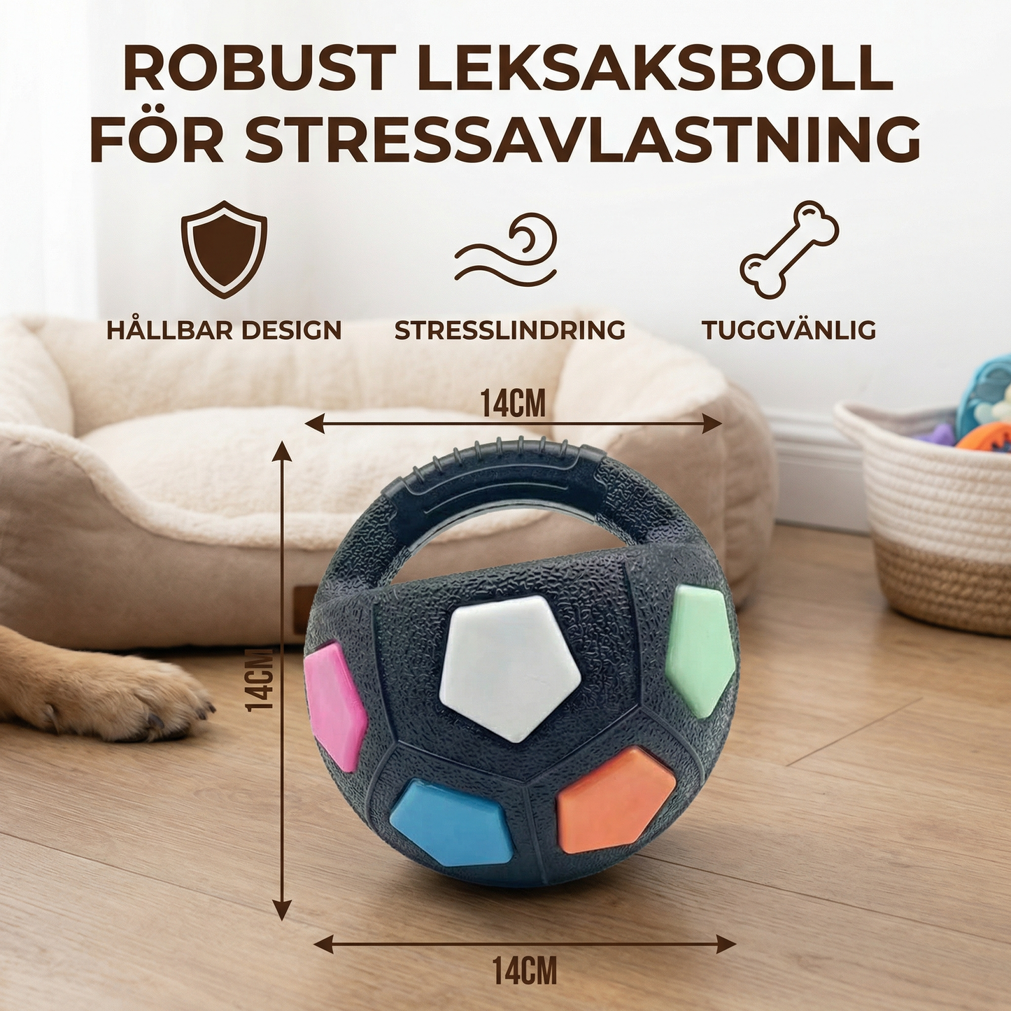 Robust leksaksboll för stressavlastning för hundar