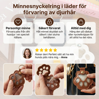 Minnesnyckelring i läder för förvaring av djurhår