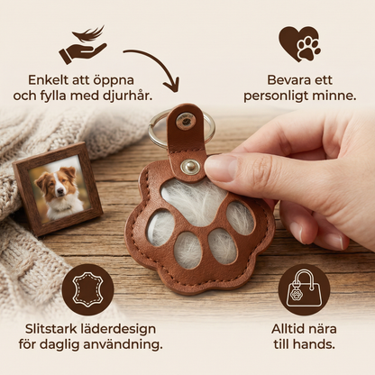 Minnesnyckelring i läder för förvaring av djurhår