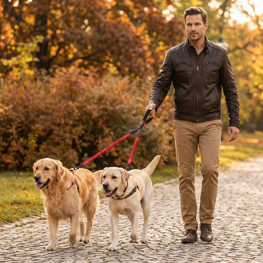 2-i-1 hunddubbellina med 360° vridled – Trasselfri & stötdämpande