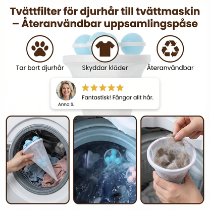 Tvättfilter för djurhår till tvättmaskin – Återanvändbar uppsamlingspåse