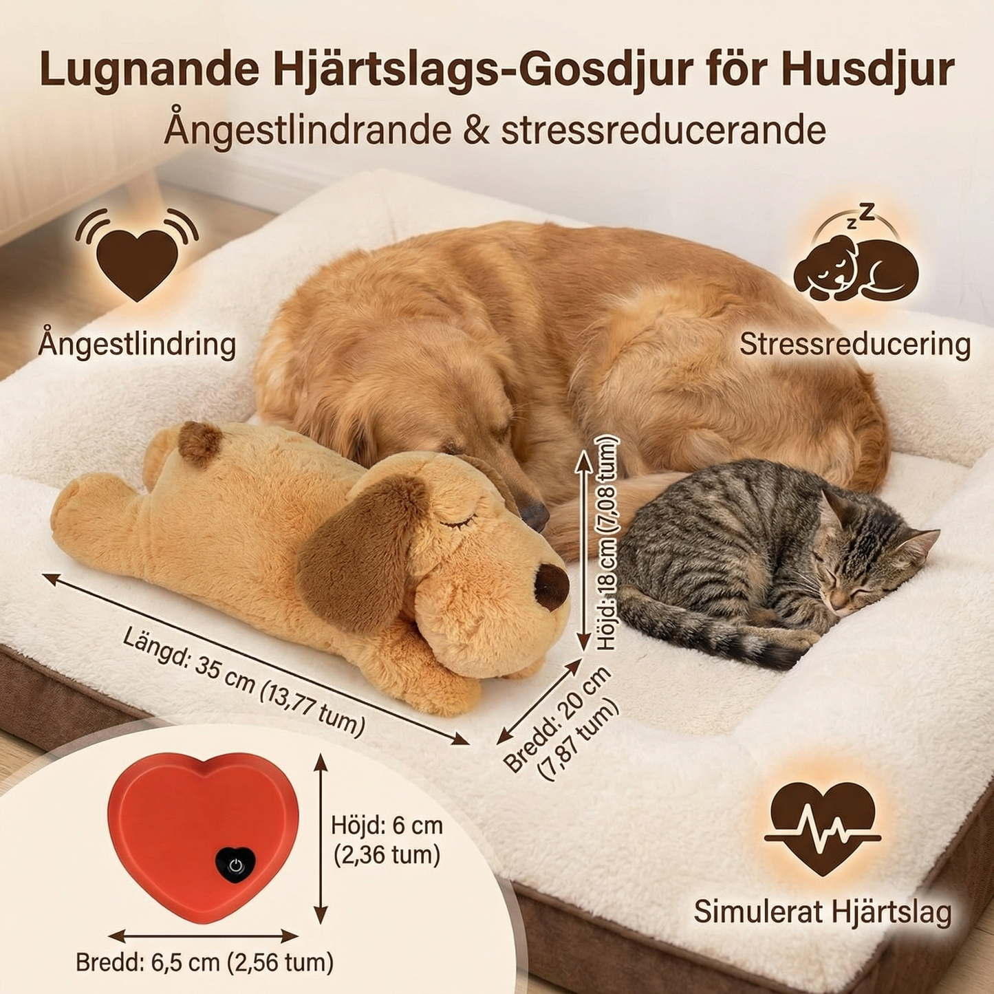 Lugnande hjärtslags-gosdjur för husdjur – Ångestlindrande & stressreducerande