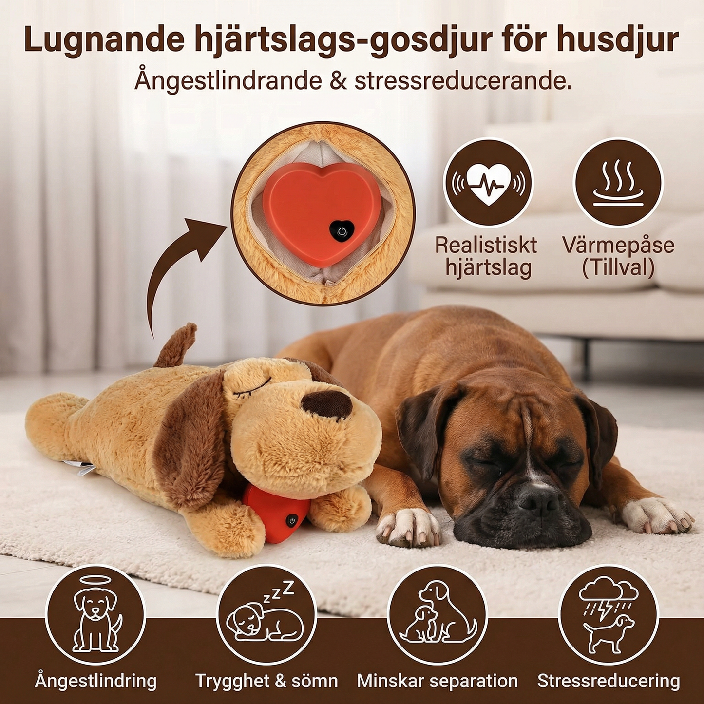 Lugnande hjärtslags-gosdjur för husdjur – Ångestlindrande & stressreducerande