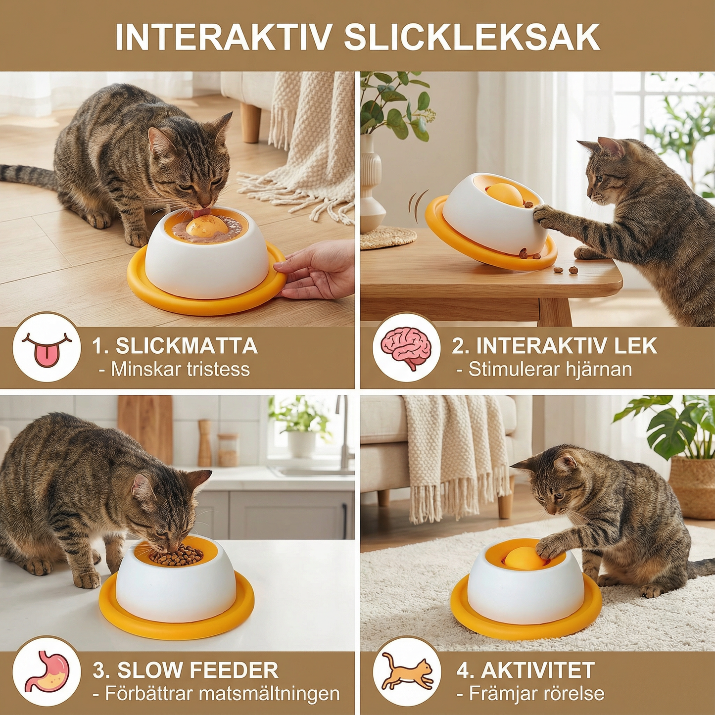 Interaktiv slickleksak med snacksbricka – Slow feeder för katter