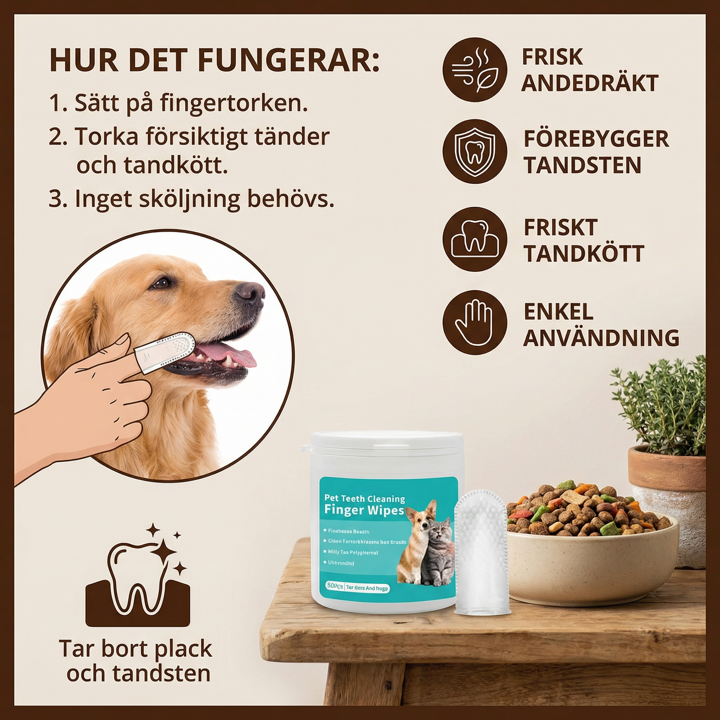 Tandrengörande fingertorkar för husdjur